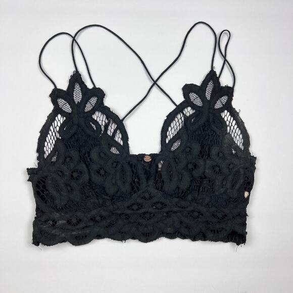 Free People Bralette Adelle Lace Black Witchy Whimsigoth Dark Coquette Romantic - Picture 1 of 5
